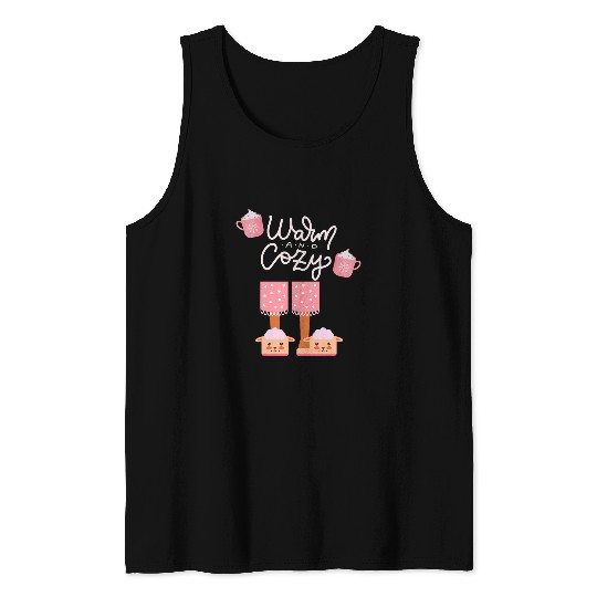 Warm And Cozy Fuzzy Slippers And Hot Chocolate Winter Tank Tops