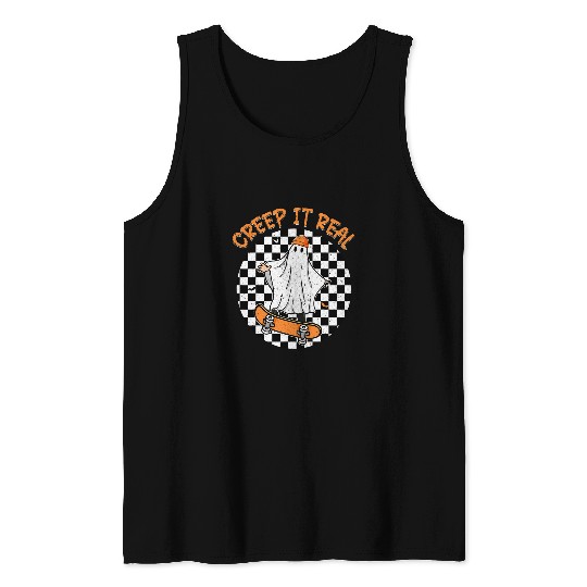 vintages Halloween Creep It Real ghosts Bats Skateboard 1 Tank Tops