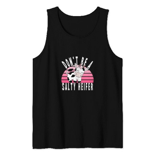 Cow Lover Dont Be A Salty Heifer 2Cute Cow With Bow 2Sunset Funny Tank Tops