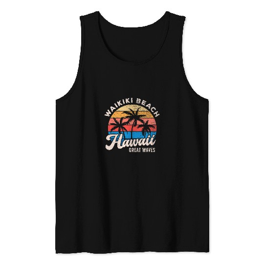 Waikiki Beach Hawaii Aloha Summer Travel Surf Matching Tank Tops