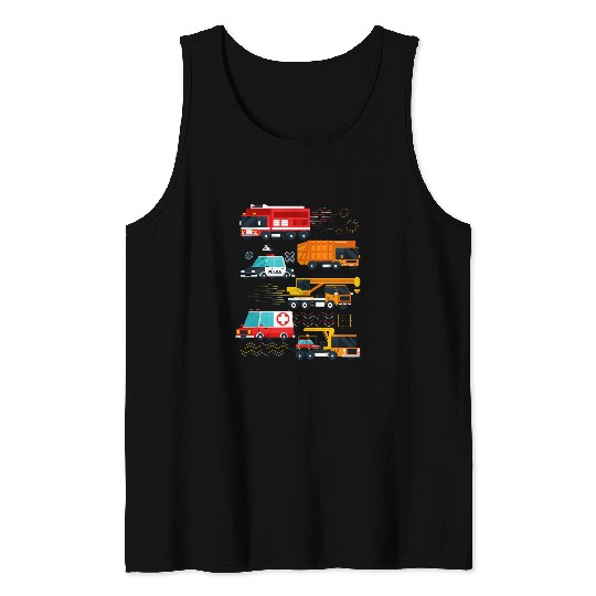 Retro Police Car Fires Truck Ambulance Vehicles Tank Tops