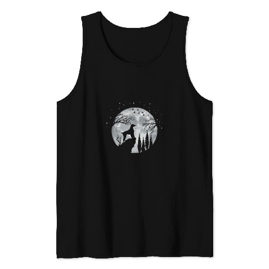 Brittany Spaniel Dog Full Moon At Night Brittany Spaniel Tank Tops