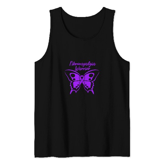Fibromyalgia Warrior Fibro Awareness Purple Butterfly Ribbon Tank Tops