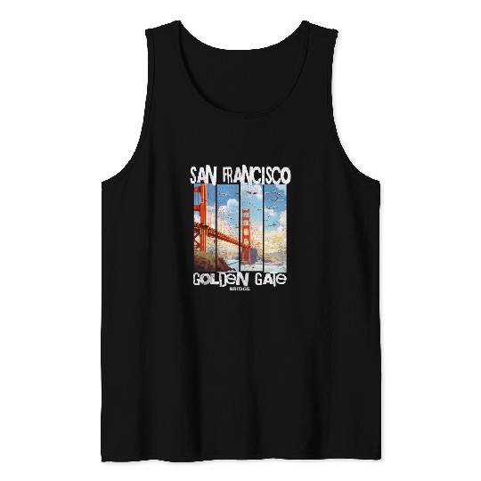 San Francisco Golden Gate Bridge CA Blue Sky Iconic Fog City Tank Tops