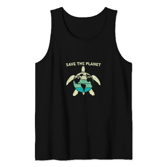 Turtle Pet in sea save planet graphic plus size awareness Tank Tops