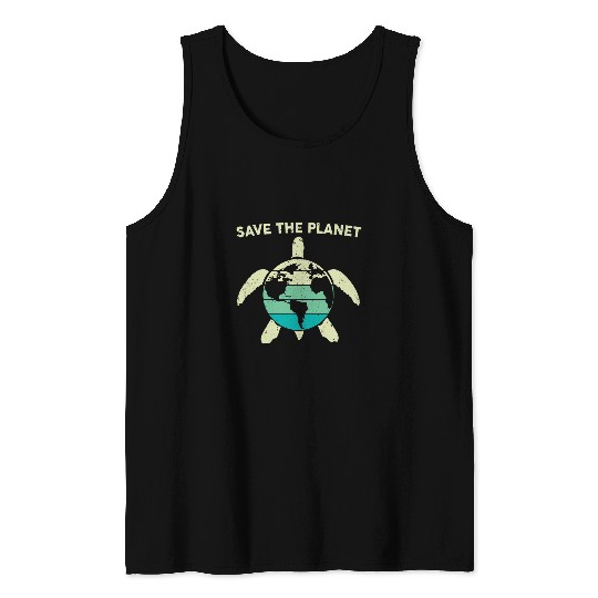 Turtle Pet in sea save planet graphic plus size awareness Tank Tops