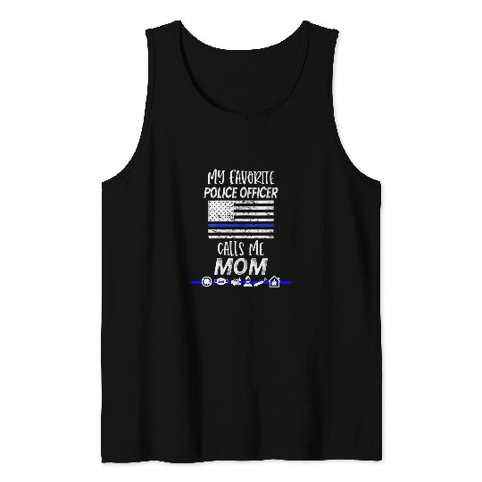 Womens s Flag Graphic for Mom of Police Mothers Day Oversized Tank Tops