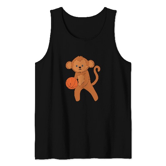 Cute Monkey Playing Basketball Ape Ball Sports Tank Tops