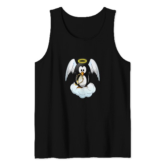Penguin Pet Christmas Angel Penguin With Gold Harp And Halo Tank Tops