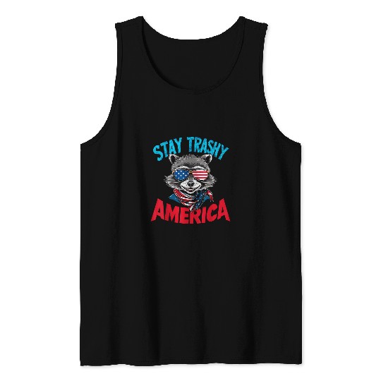 Raccoon Pet Stay Trashy America 4th of July Raccoon USA Flag Party 2 Tank Tops