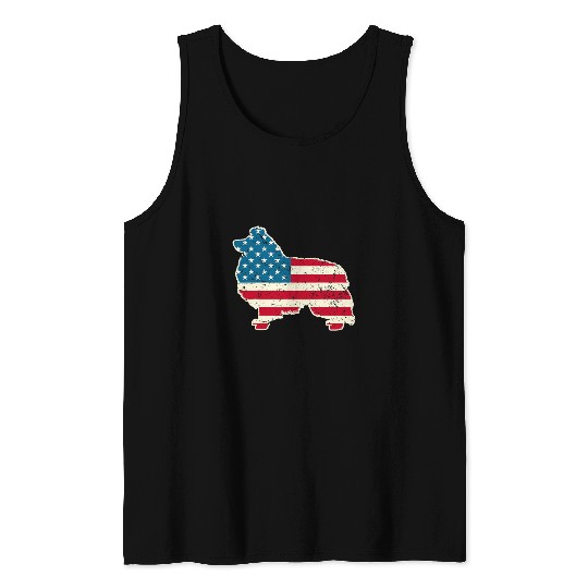 Dog Shetland Sheepdog 4th of July Men USA American Flag Sheltie 2 Tank Tops