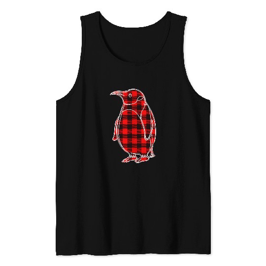 Penguin Pet Red black plaid gingham penguin Christmas Matching Pajama Tank Tops