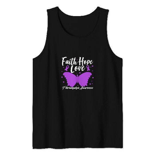 Fibromyalgia Awareness Purple Ribbon Butterfly Fibro Warrior Tank Tops