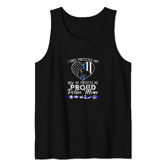 Womens Mothers Day Police Mom with Baby Graphic Print Tee Oversized Tank Tops