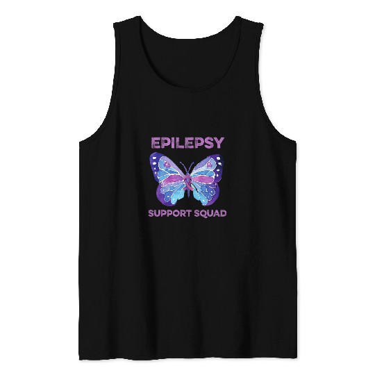 Epilepsy Support Squad Butterfly Purple Ribbon Brain Seizure Tank Tops