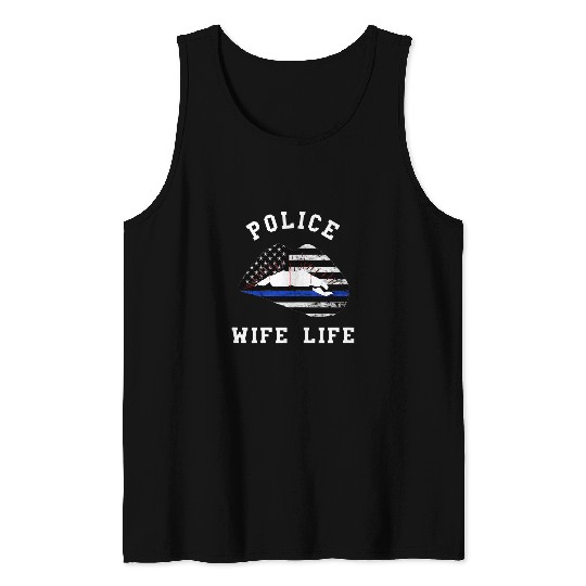 Womens Police Officer Proud Police Wife Officer Lips American Tank Tops
