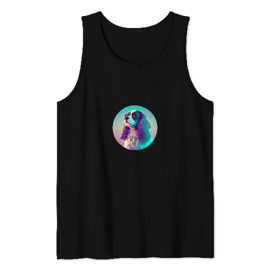 Cavalier King Charles Spaniel Synthwave 80s Nostalgia Tank Tops