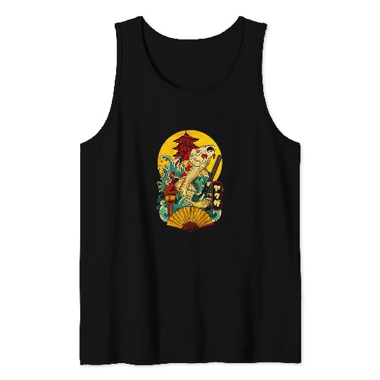 Yakuza Japanese Aesthetic Koi Carp Katana Tattoo on back Tank Tops