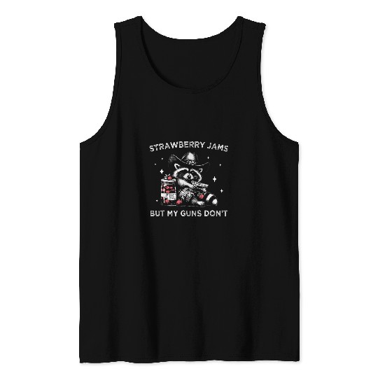 Raccoon Pet Strawberry Jams But My Guns Dont Funny Raccoon Cowboy Tank Tops