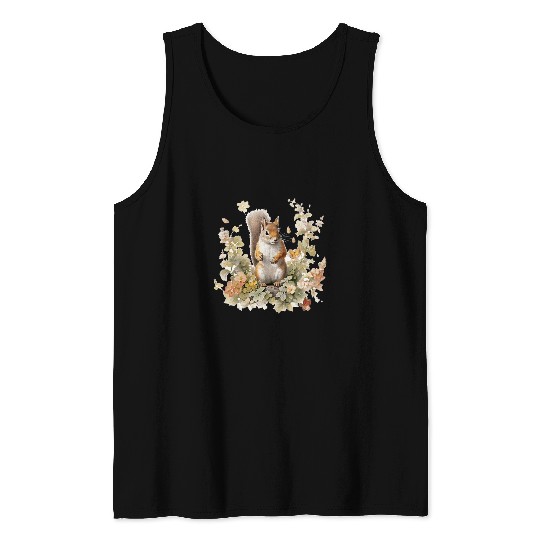 Squirrel Pet Spring Floral Evergreen Forest Animal Tank Tops