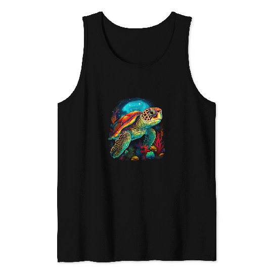 Turtle Pet Ocean Reef Aquarium Galaxy Sea Life Art Tank Tops