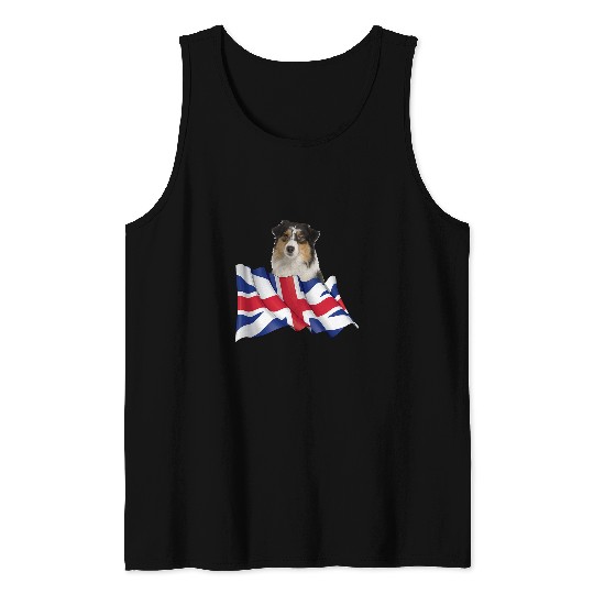 Union Jack Flag Dog Australian Shepherd Tank Tops