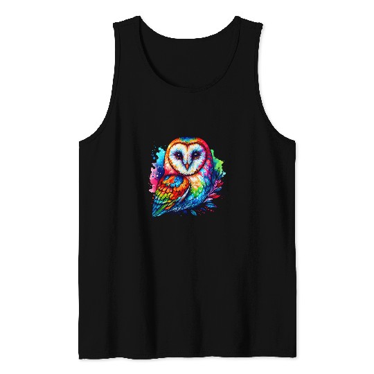 Owl Pet Cool Barn Owl Graphic Spirit Animal Illustration Tie Dye Art Tank Tops