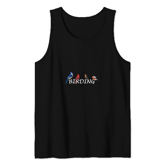 Lacrosse Gift Birding Bird Birder Blue Jay Cardinal Bullfinch Robin Tank Tops