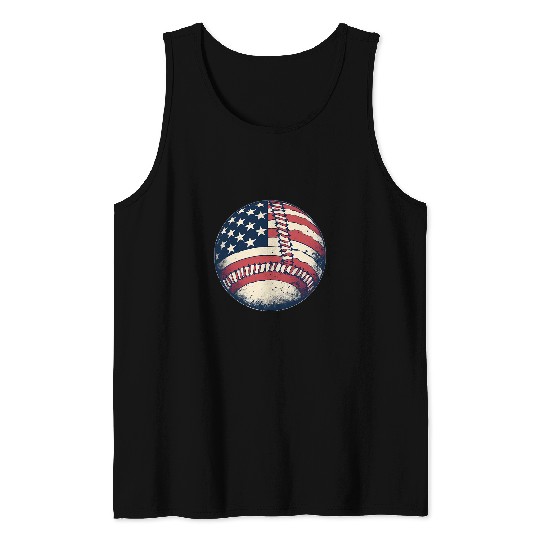 Baseball 4th Of July Patriotic Men USA American Flag Boys Tank Tops
