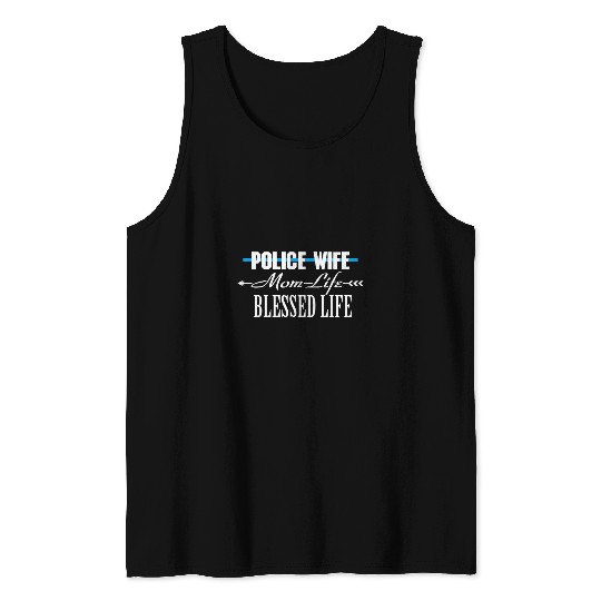 Womens Police Wife Life Thin Blue Line Womans Girls Cop 9 Tank Tops