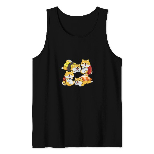 Dog Shiba Inu Funny Sushi Roll Cute Shiba Inu Dog Sushi Japanese Dogs Tank Tops