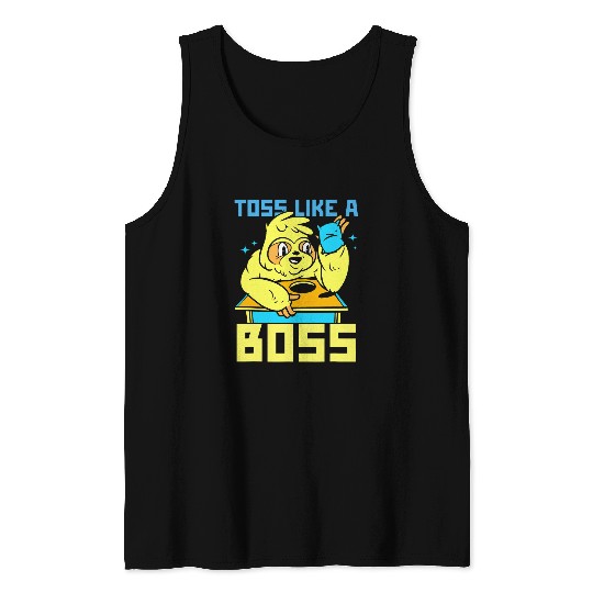 Sloth Pet Playing Cornhole Backyard Game Tank Tops