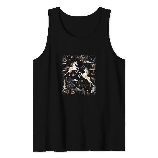 Van Gogh Style Winter Solstice Christmas Unicorns 25 Tank Tops