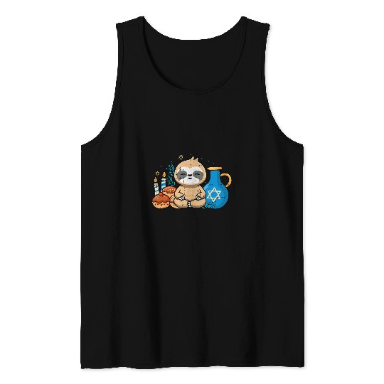 Sloth Pet Challah Bread Hanukkah Star Of David Chanukah Jewish Tank Tops