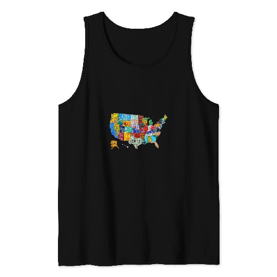 American Map License Plate US Map Art American Map Tank Tops
