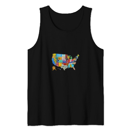 American Map License Plate US Map Art American Map Tank Tops