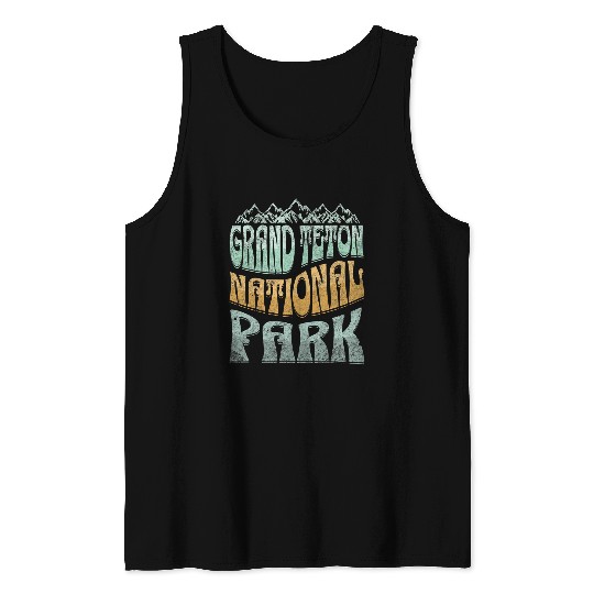 Retro Groovy Grand Teton National Park Wyoming Nature Hiking Tank Tops