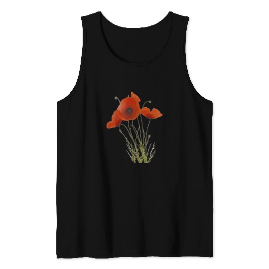 Delicate Red Poppies Wildflower Floral Bouquet Tank Tops