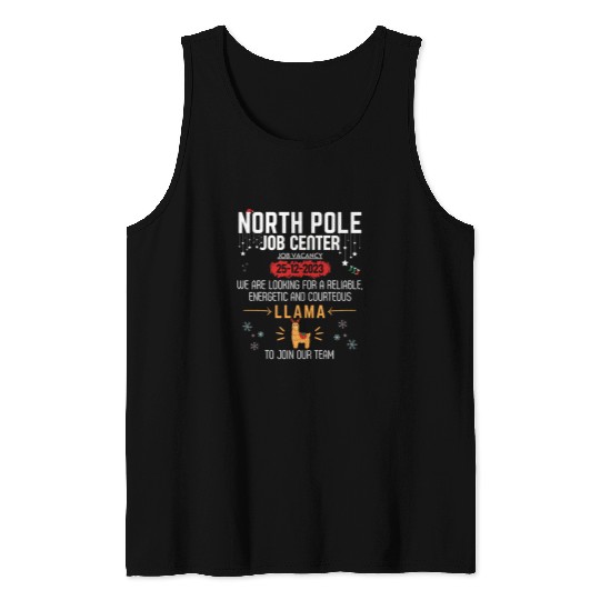 North Pole Job Center Job Vacancy Llama Funny Christmas Tank Tops