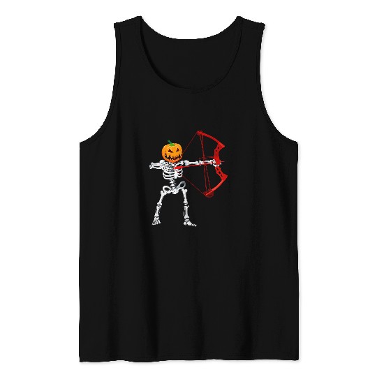 Skeletons Skulls Archery Halloween Pumpkin Bow Hunting Skull Tank Tops