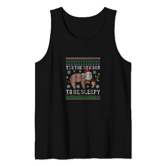 Sloth Pet Tis The Season To Be Sleepy Cute Sloth Christmas Ugly Xmas Tank Tops