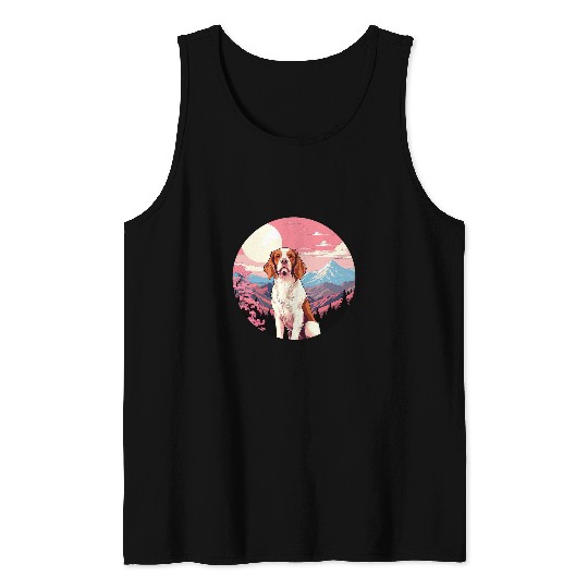 Brittany Spaniel Mount Fuji Funny Dog Japan Tank Tops