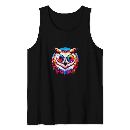 Owl Pet Cool Tie Dye Barn Owl Sunglasses Bird Illustration Art Tank Tops