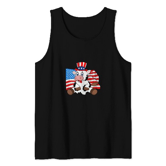 Cow Lover 4th Of July 2Cow Funny American USA Patriotic 8 Tank Tops