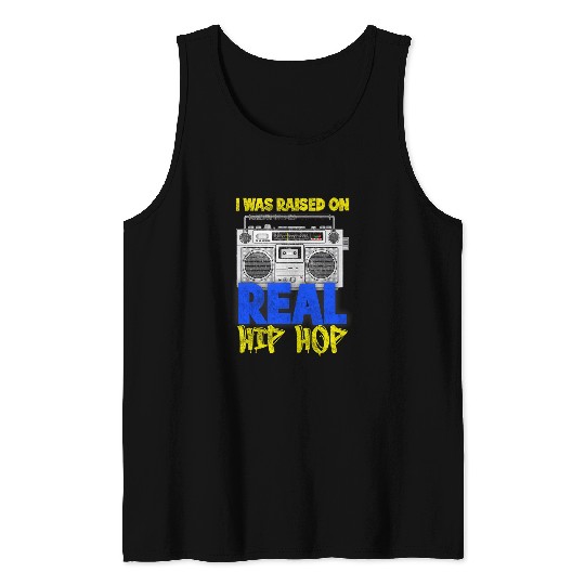 Raised on Real Hip Hop Retro Graffiti Boombox Old School Tank Tops