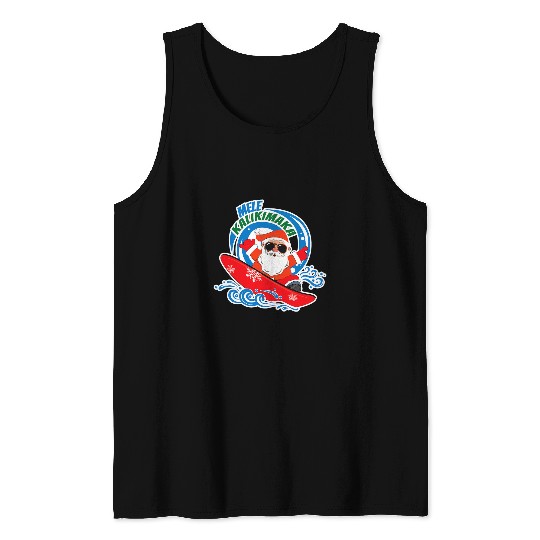 Surf Life Mele Kalikimaka Hawaiian Christmas In July Surfing Santa Tank Tops