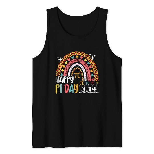 Happy Pi Day Mathematic Math Teacher Leopard Rainbow 21 Tank Tops