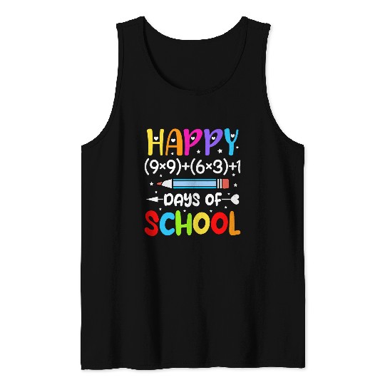 Happy 100th Day of School Math Teacher Kids 100 Days Tank Tops