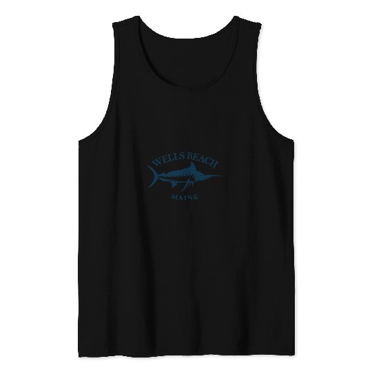 Fishing Retro Wells Beach Maine vintages Fishing Boating Beach Fisher Tank Tops