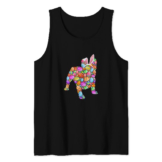Cute Frenchie Dog With Easter Eggs Bunny Ears Easter Day Tank Tops
